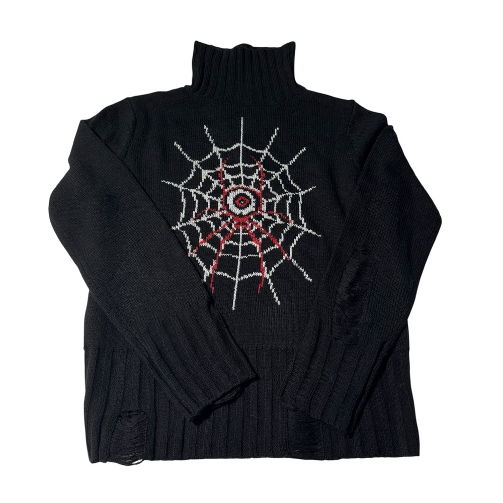 Social Collision Eyeball Spider Distressed Turtleneck Sweater Medium Goth Grunge